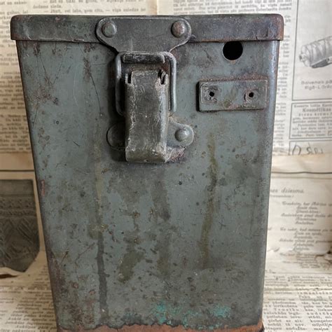 vintage military galvanized metal airtight box cross seal|Vintage Military Metal Box .